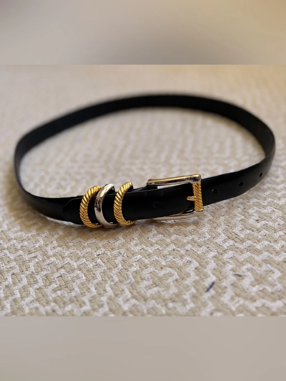 Vintage Lady Captiva Black Leather Belt with Mixed Metals